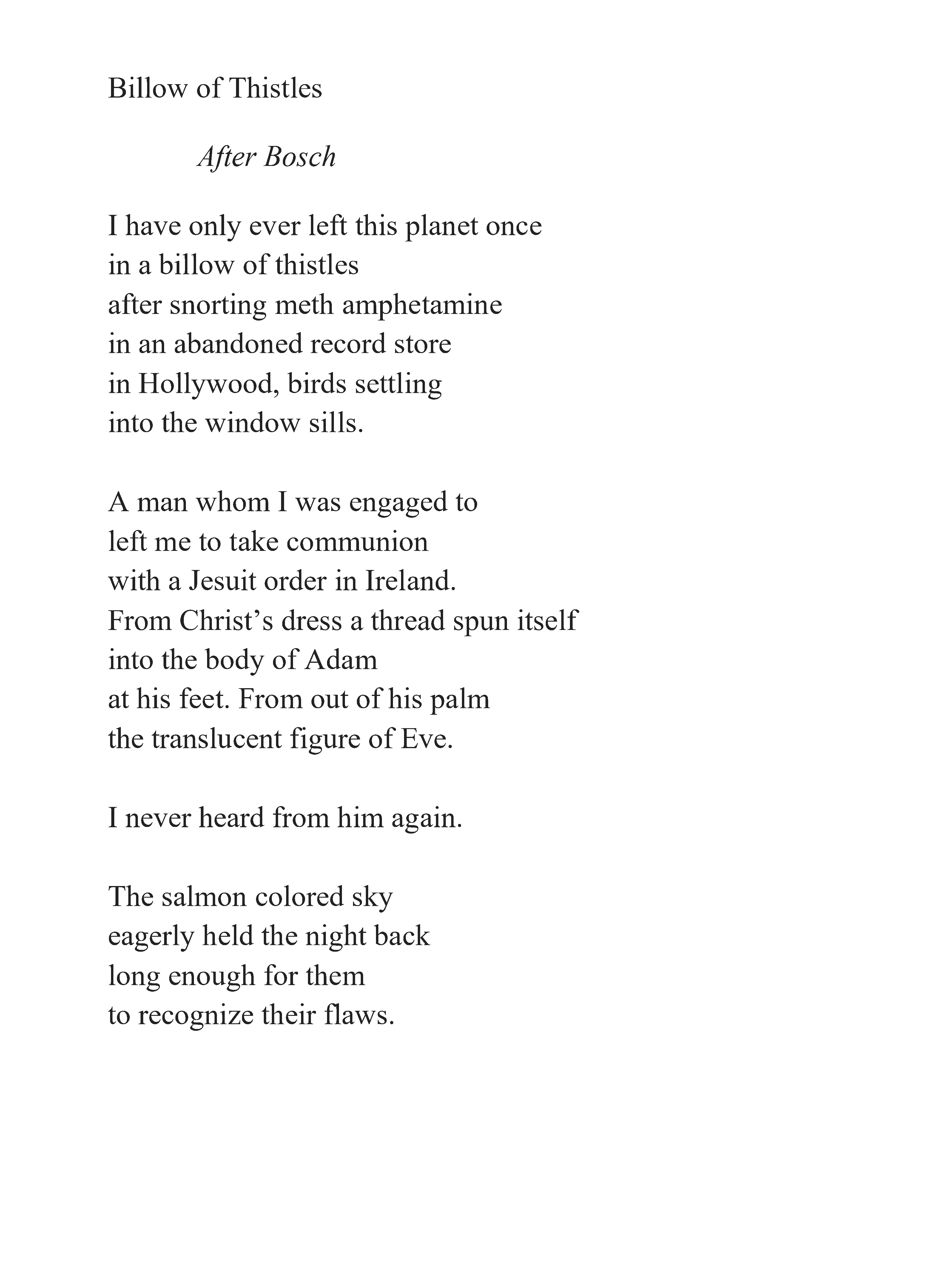 billow of thistles by Ruben Quesada new poem