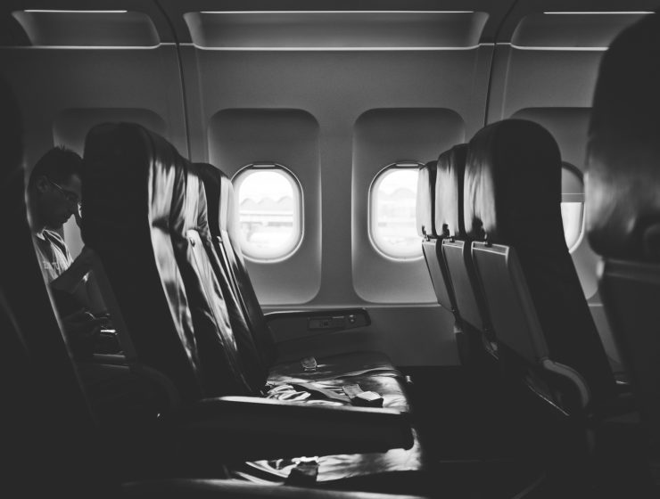 an empty airplane aisle
